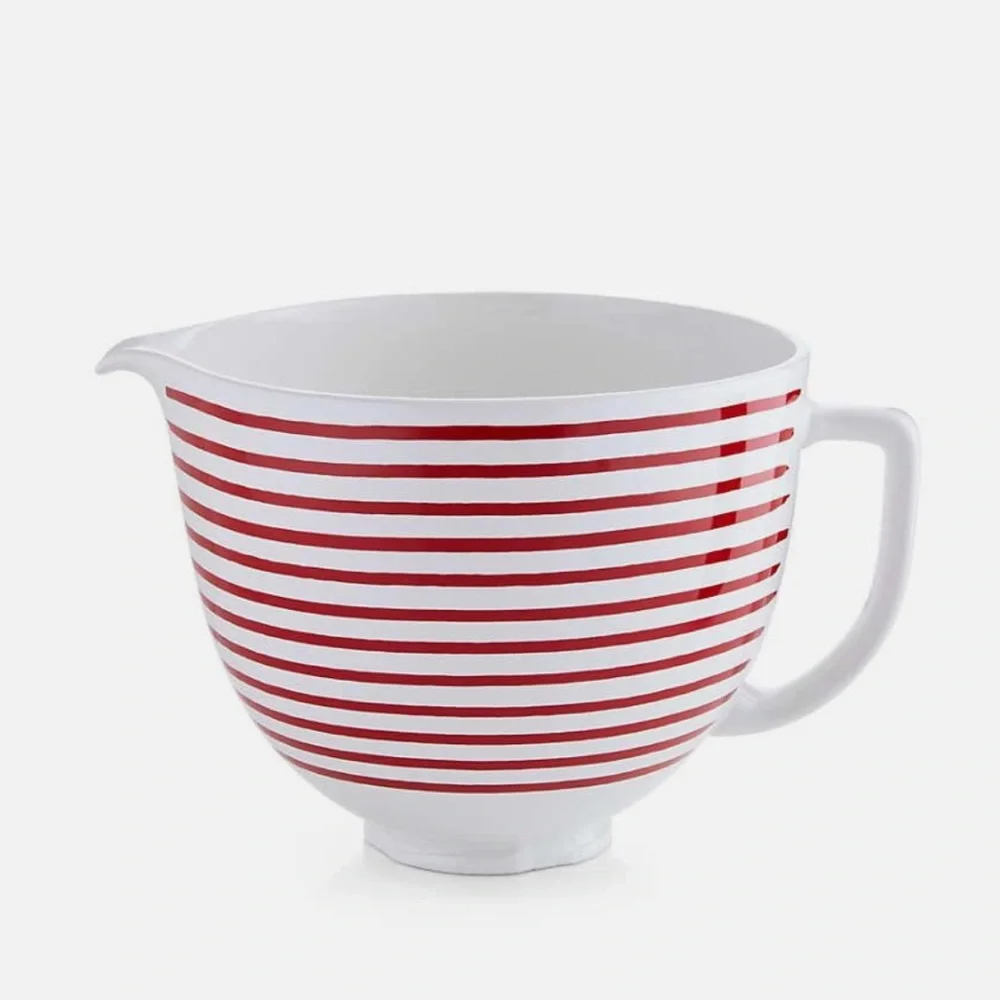 New! Crate&Barrel x KitchenAid Red&White 5-Qt Ceramic Mixing Bowl w Spout